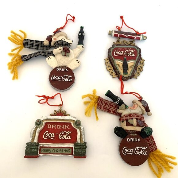 4 Kurt Adler 1999 Coca-Cola Ornaments Resin Santa Polar Bear Signs Vtg Xmas - Picture 1 of 10